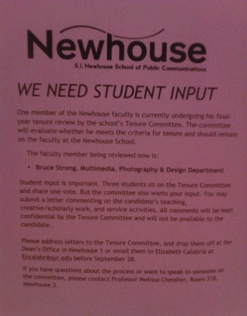 S.I. Newhouse School of Public Communications Tenure Committee Call for Student Input