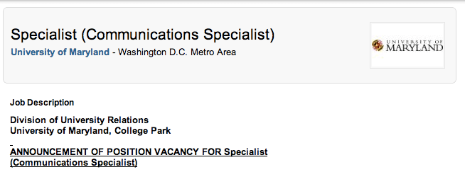 LinkedIn University of Maryland Communications Specialist