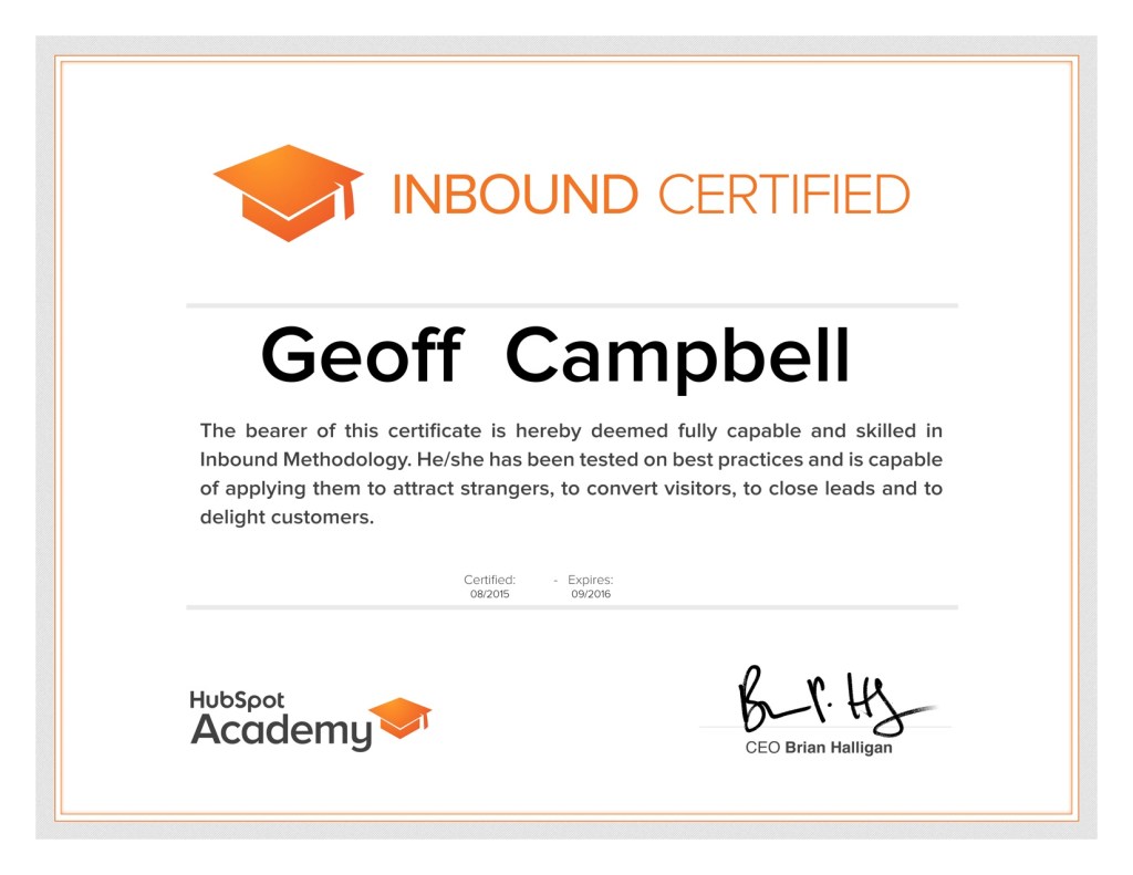 Geoff Campbell HubSpot Inbound Certified