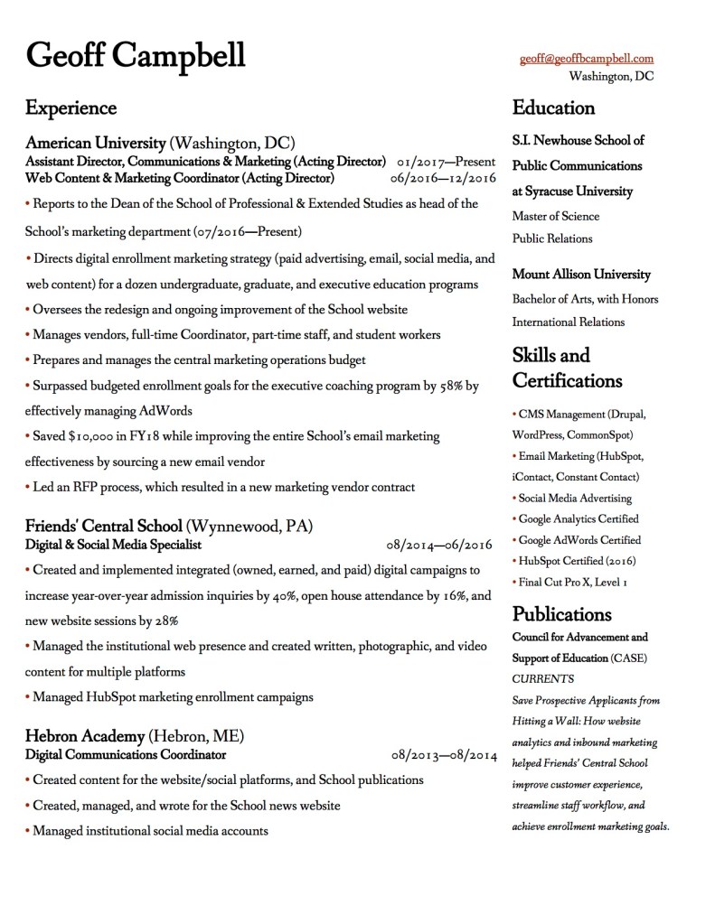 Geoff Campbell Resume